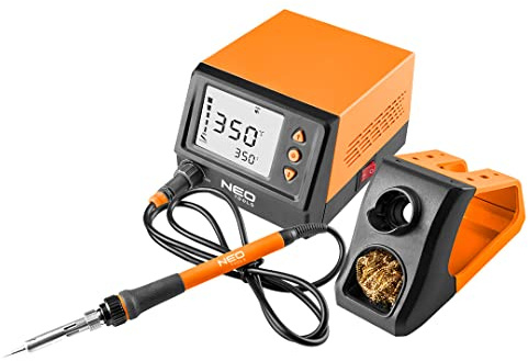 NEO TOOLS Lötstation, Leistung 60W, Temperaturregelung von 180-480°C | Genauigkeit +/- 2°C, LCD-Display, Automatische Abschaltfunktion, Passwortschutz, Austauschbarer Lötkolben, Ständer
