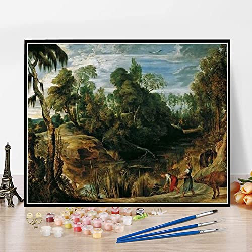 Pintura de números para adultos, paisaje con lecheras y vacas, Peter Paul Rubens, pintura por Peter Paul Rubens, kit de pintura por números sobre lienzo para principiantes