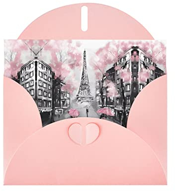 Pink Paris Street Eiffelturm Pink Floral hochwertiges Perlpapier Grußkarte – 10,2 x 15,2 cm, für Geburtstagskarte, Party-Einladungskarte