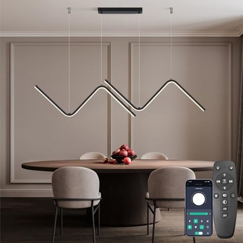 SUCIKORIO LED Lustre Salon 90cm, Moderne Suspension Luminaire Salon en Aluminium Lustre Salle à Manger Avec Télécommande et APP 3000K-6500K Dimmable 10%-100% Luminosité Réglable