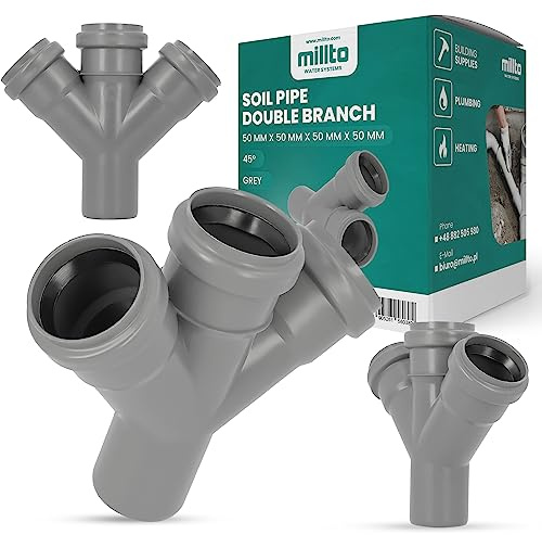 Millto™ Abflussrohr Doppelabzweig 50x50x50x50 45º Grau Abfallsystem Muffe Abwasserrohr Kanalisationsanschluss Verbindungsstück für Abwasserkanalisation Polypropylen