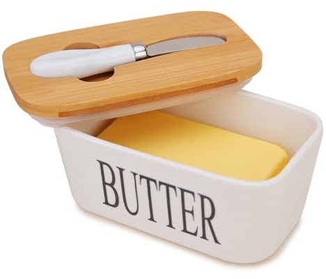 Chase Chic - Mantequera con tapa, recipiente de mantequilla de cerámica con tapa y cuchillo, recipiente hermético de porcelana grande de 500 ml, perfecto para 2 barras de mantequilla de la costa oeste