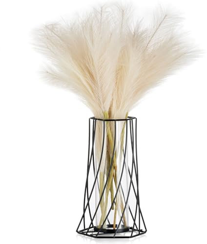 Sziqiqi Nero Metallo Vaso Fiori per Orchidee Tulipani - Vaso Moderno Elegante Geometrico Vetro per Tavolo Casa Bagno Soggiorno Mensole Ufficio Camera Camino