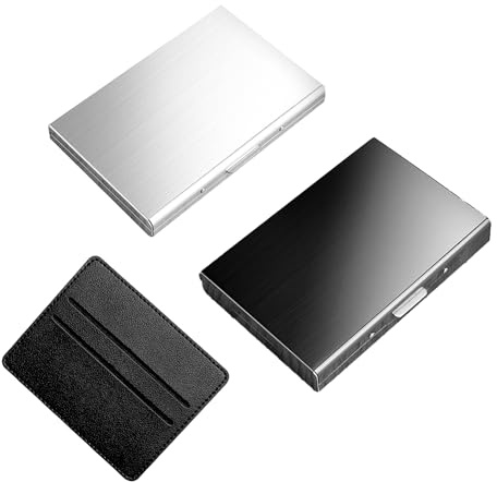 2 Stück Edelstahl-Kartenhalter Und 1 Stück Leder-Kartenhalter, Visitenkartenhalter, Metall-Akkordeon-Kartenhalter, Rfid- Und Nfc-Geschützter Kreditkartenhalter Für Damen, Herren (Gold Und Silber)