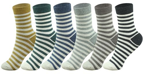 MAGIARTE 6 Paar Damen Mini Crew Socken Streifen gemustert Gekämmte Baumwolle Casual Athletische Viertel Kalbssocken (Stripe Color#01)
