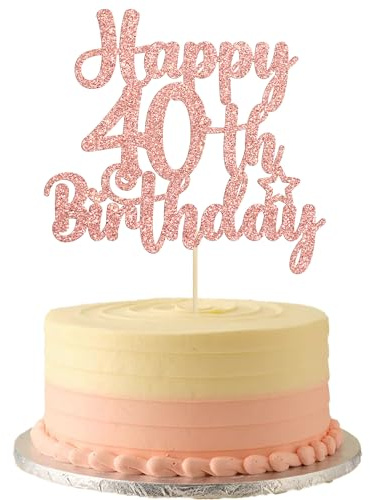 Gyufise Happy 40th Birthday Cake Topper - Glitter 'Cheers to 40 Years' Old Cake Pick for 40th Anniversary Party - Rose Gold