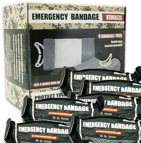 KIWAEZS Israeli Style Emergency Bandage - 6 Inch, Sterile Vacuum Sealed - Combat Tactical First Aid Kit IFAK Supplies - Compression Trauma Wound Dressing, 6 Count