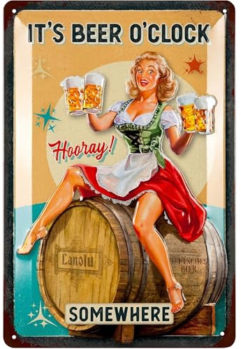 LANOLU Blechschilder Retro Beer O Clock Biertrinker Geschenk Bierliebhaber, lustiges Bierschild, Blechschilder Bier, Metallschilder mit Sprüchen 20x30cm