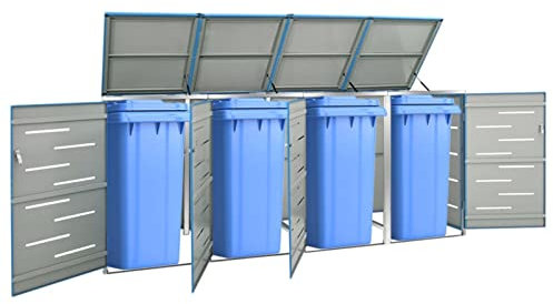 ShGaxin Abri pour Quatre poubelles 276,5x77,5x115,5 cm INOX,Cabane De Jardin Exterieur, Resine Abri Poubelle