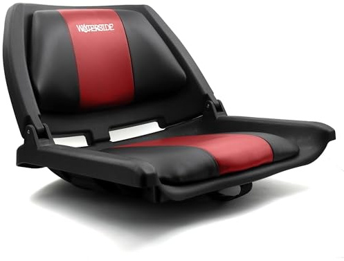 Waterside Captain Deluxe Allwetter Bootssitz, Schwarz/Rot | Klappbarer Angelstuhl für Boote, Ergonomisch & Robust, Wetterfester Kunststoff, Inklusive Montageschrauben