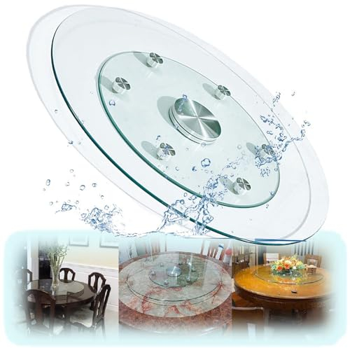 PBSIEBS Grand Plateau Tournant Lazy Susan, 60cm/70cm/80cm, Plateau Rotatif en Verre Trempé Rond, Plateau De Service De Cuisine Robuste, 360° Plateau Rotatif D'affichage(Size:60cm/24in)