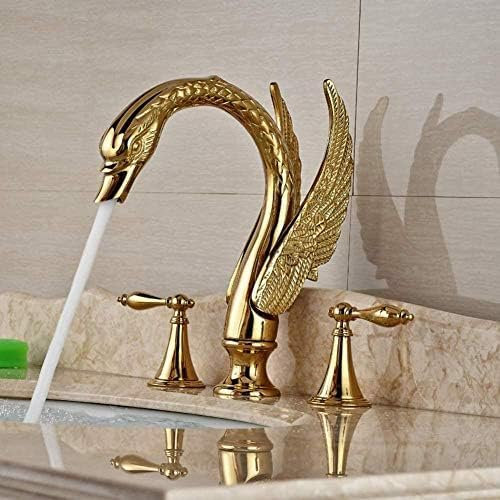 Kitchen Taps Faucet Swan Shape Double Handle Golden Sink Faucet Widespread Deck Mounted Bathroom Basin Mixer Tap with Hot and Cold Water