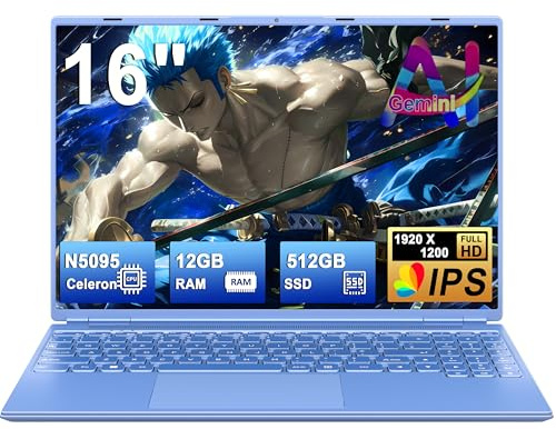 NOTODD Ordinateur Portable Gaming 16'' 12+512 Go SSD Soutien Extension 2TB (HDD-2TB) 1920x1200 PC Portable Celeron N5095 (jusqu'à 2,9 GHz) Laptop avec Type-C Mini HDMI AZERTY Clavier Couverture-Bleu