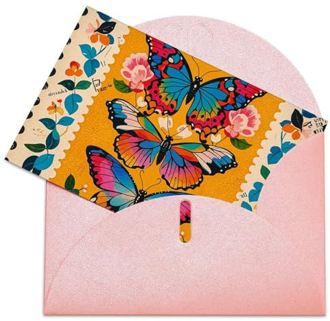 DJUETRUI Grußkarten mit Schmetterlingsstempel im Vintage-Stil, blanko, Dankeskarte, Notizkarten mit Umschlägen, Happy Birthday-Karten, Blankokarten, Valentinstagskarten für Abschlussfeier, Hochzeit,