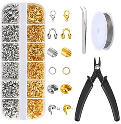 1200 perline da schiacciare, kit per la creazione di gioielli, con chiusura a bracciale, fermagli per orecchini, collane e bracciali fai da te