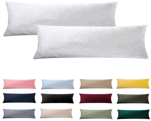 Soifox Seitenschläferkissen Bezug 40 x 145-2er Set Weiß Samt Kissenbezug für Seitenschläferkissen Weich Flauschig Kuschelig Kissenbezüge Deko Kissen Sofakissen Lendenkissen