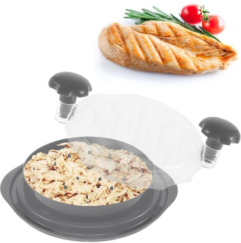 Chicken Shredder with Clear Lid Ergonomic Handle Quick and Easy-to-Use Meat Grinder Non-Slip Chicken Breast Shredder Food Grade Chicken Shredder Machine Dishwasher Safe (Grey)