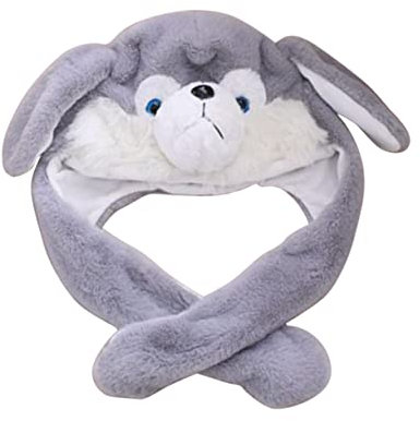 Abaodam Hut mit beweglichen Ohren Lustige Tiermütze Plüsch Hundemütze Tierische Wintermütze Husky-Kostümzubehör winterlicher Kunstpelz Thermomütze Kuscheltiere Ohrenmütze Ohren Hut Grey
