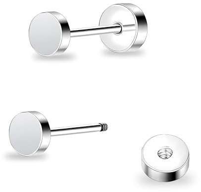 DE Titan Damen flach zurück Ohrstecker Frauen hypoallergene Ohrringe für empfindliche Ohren einfach klassisch 3mm-6mm flach Ohrstecker perfekt für Helix Tragus Knorpel