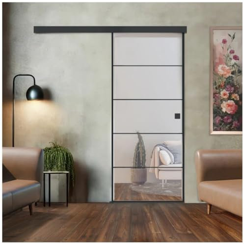 HORI Glasschiebetür Loft Design – ESG-Sicherheitsglas Klarglas ohne Bohrungen – Glastür zum schieben - Raumtrenner für Innenräume ohne Zubehör - Lofttür ohne Beschläge 2183 x 1060 mm I ohne