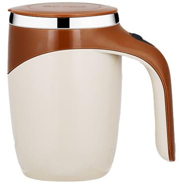 GALER Self Stirring Mug with Lid, 380ML Self Stirring Cup Stainless Steel Portable Auto Stir Mug, Hot Drink Automatic Mixer for Coffee, Milk, Hot Chocolate, Latte, Mocha (Brown)