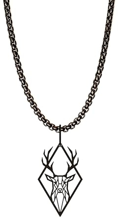 Dustill Halskette für Herren | Schwarze Hirsch-Kette für Jäger und Naturliebhaber (Hirsch-Schwarz)
