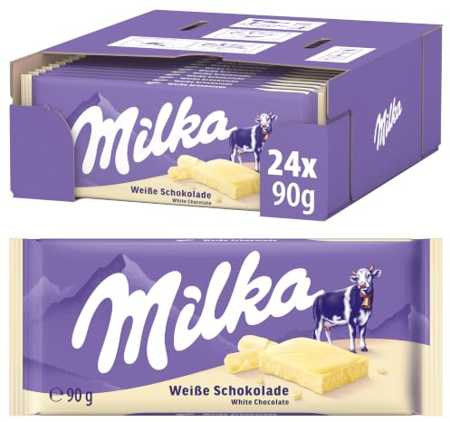 Milka Weiße Schokolade, 90 g (24er-Pack) | Zart-cremige Alpenmilch-Tafelschokolade im Vorratspack