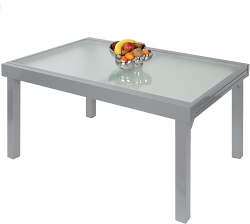 ib style Gartentisch Diplomat XXL, Ausziehbar 135-270 cm, Outdoor, Aluminium Esstisch, Gartenmöbel, Große Tischplatte aus Sicherheits Glas, Silber