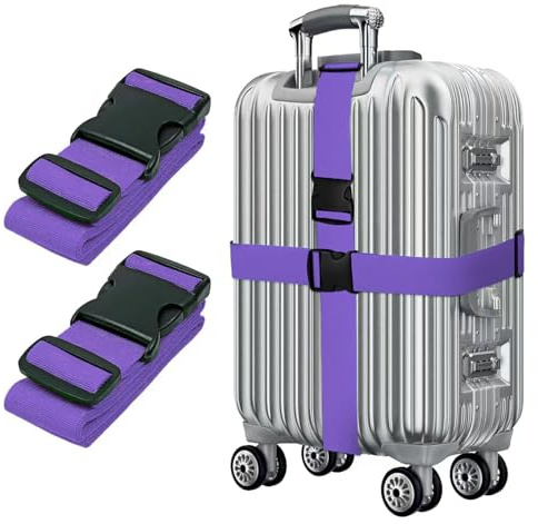 2 Pezzi Cinghia Valigia per Bagagli Regolabile,Cinture Cinghie per Valigia da Viaggio,Cintura Valigia Aereo,Fascia per Valigia, Regolabile Cinghie Valigia per Valigie Bagaglio Viaggiare (Viola)