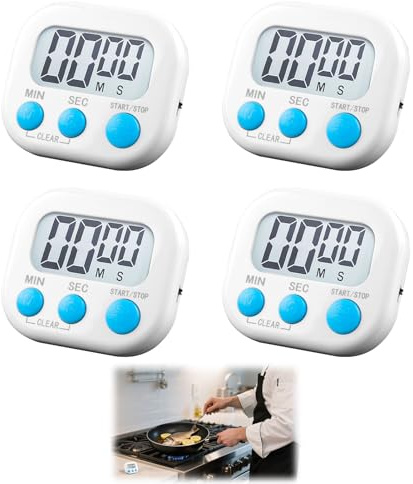 4PCS Digital Kitchen Timers Magnetic Back Countdown Timer Loud Alarm | Kitchen Timer for Cooking Fold-Out Stand LCD Display Stopwatch Classroom Gym Study Teeth Cleaning Kids Children Office Baking