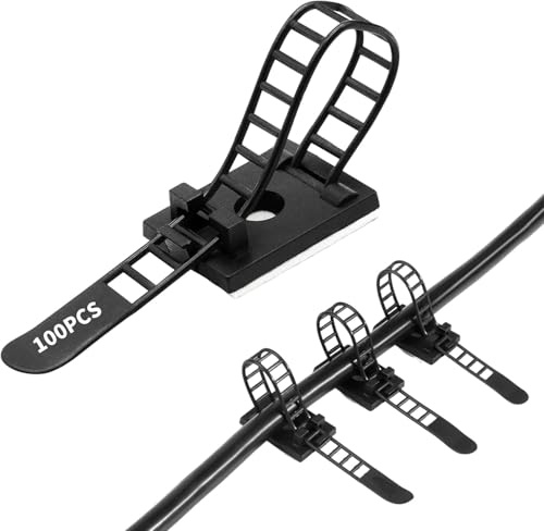100 bridas de cables, clips para cables con soporte adhesivo, bridas ajustables de nailon con opción de tornillo, soluciones de gestión de cables para alambres y cables, para casa, oficina y taller