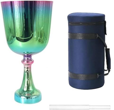Bol chantant en cristal de quartz givré, Calice en cristal portatif de 7 pouces, 432 Hz galvanisé de couleur verte, fait à la main, accessoire de méditation, soulage la fatigue et l'anxiété(D Note)