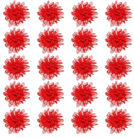sourcing map Chiffon Blume, 7,6 cm Stoff Blumen Schleifen Nähen Stoff Applikationen Stirnband Verzierungen für Handwerk Kleider DIY Party Hochzeit Dekoration Rot 20 Stück