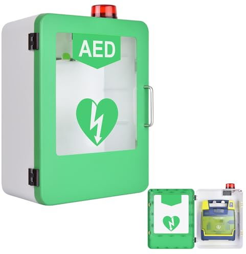 första hjälpen-skåp för AED Väggskåp for AED-defibrillator, förvaringsskåp for AED-defibrillator med nyckel och larm, transparent displayfönster