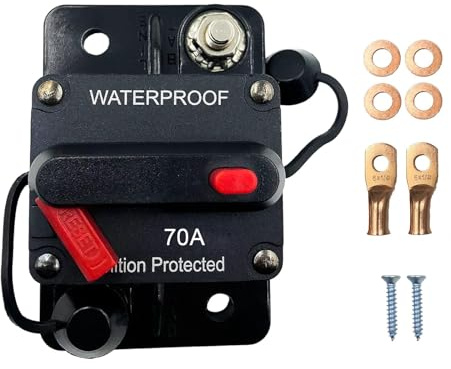 SPTSSWET 70A Auto Schutzschalter mit Manueller Reset Sicherungshalter kfz Leistungsschalter 12 V-48 V DC Sicherungsautomat für Autos, Booten und LKW