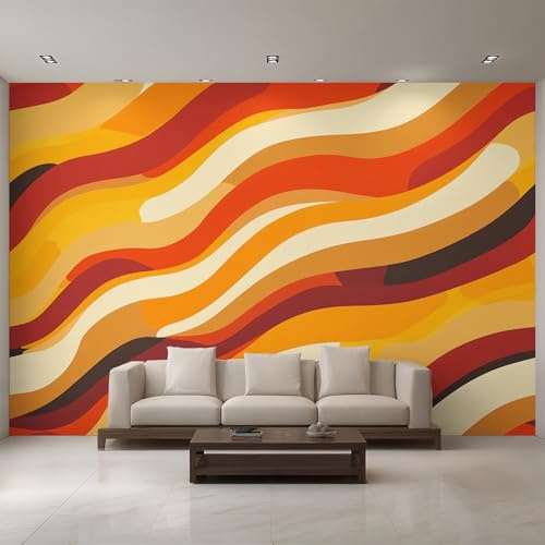 Generisch Fototapete Wellenlinie Retro, Vliestapete Orange Welle 70er 80er Wandtapete, Tapete 150x105 cm Wohnzimmer Schlafzimmer Wanddekoration, Motivtapete EL&D58