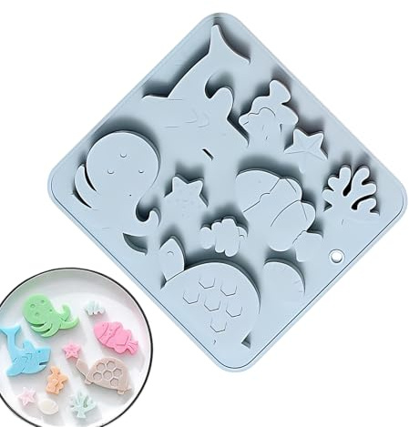 Stampo per cioccolatini in silicone – 10 cavità a tema di animali marini, per caramelle in silicone per cioccolato ripieno, per torta saponette gelatine, gelatina, cibo pasticceria