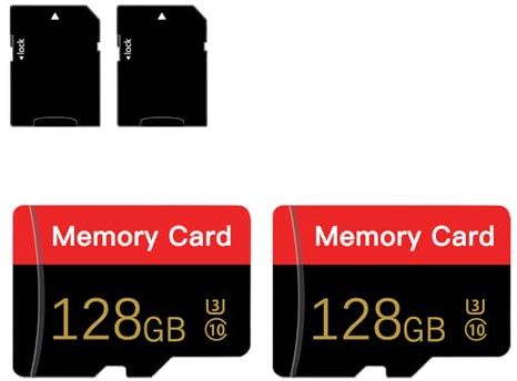 2 Pack Micro Memory Card 128 GB with Adapter, C10/U3/UHS-I/A1 TransFlash Card, TF Card for Camera, Smartphone, Tablet, Drone (Red 128GB*2)