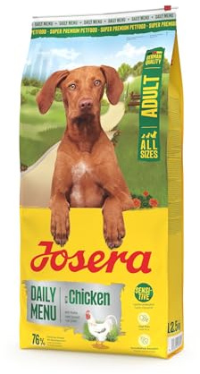 JOSERA Daily Menu Adult mit Huhn (1 x 12,5kg) | Trockenfutter für Sensitive ausgewachsene Hunde | glutenfrei |Leicht verdaulich | Für normal aktive Hunde | Rezeptur ohne Kartoffel| 1er Pack