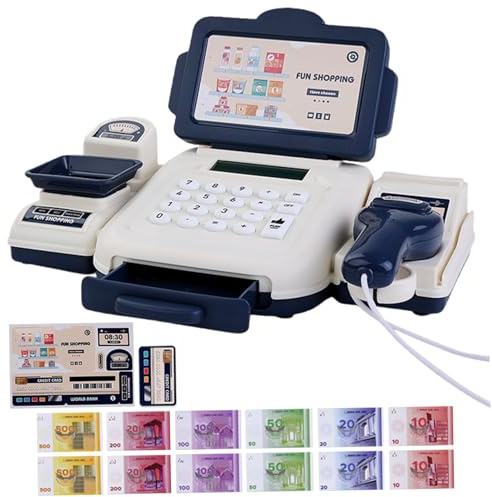 Calcolatrice per giochi di finzione, registratore di cassa giocattolo con scanner, registratore di cassa con funzione calcolatrice per bambini con carta di credito, acquisti educativi fino a giochi d