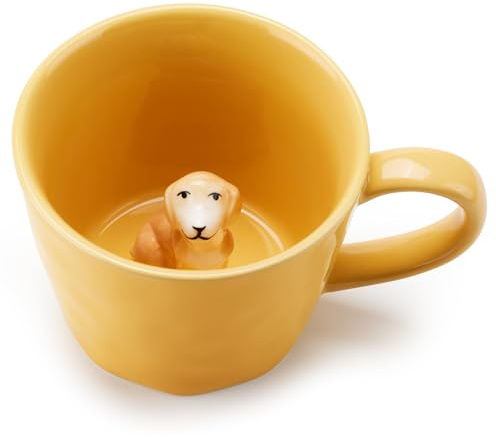 Cteahrow Eichhörnchen-Keramiktasse mit 3D-Tier im Inneren, handgefertigte Cartoon-Figurtasse, süße Kaffeetasse mit interessantem Design,Geburtstagsgeschenk für Kaffee- und Milchteeliebhaber (Dog)