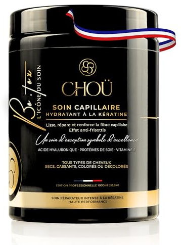 CHOÜ-BO-TOX Capillaire Professionnel-Masque ultra réparateur à la kératine naturelle- à l’acide hyaluronique-protéine de soie-Vitamine E -Cheveux Secs et Abimés -Lisse,Renfore,Hydrate et Répare 1000ML