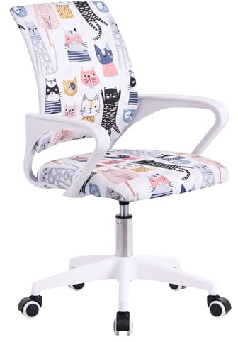 Miroytengo Silla de Escritorio Juvenil Miau Juvenil Blanco Dibujos de Gatitos Metal y Tela 61x84x51 cm