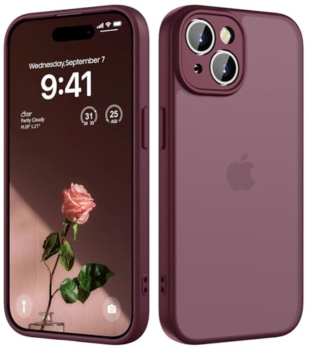 HGH für iPhone 15 Hülle, Dunkel Rot | Vollständiger Kameraschutz Stoßfest Kratzfest Anti-Fingerabdruck Transluzente Rückseite Matt Handyhülle für iPhone 15