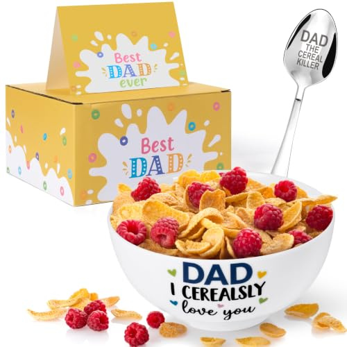 R HORSE 44oz Oversized Dad I Cerealsly Love You Funny Cereal Bowl Gift Set | Cereal Bowl and Engraved Spoon with Card Set, Ideal for Oatmeal, Breakfast, Fruit, Birthday Gift for Dad Father Grandpa Men