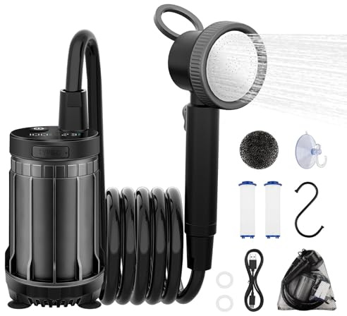Uplayteck Portable Camping Shower, 8000mAh Rechargeable Outdoor Shower Pump | Filtered Showerhead, Intelligent LED Display, IPX8 Waterproof, Camping Shower Kit for Hiking, RV, Car Washing, Pet Bath