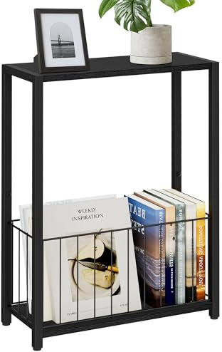 Miphlian Schmaler Beistelltisch mit Zeitschriftenhalter, Schwarz