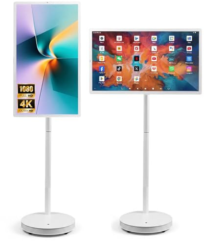Giuggiolared TV Portátil con Ruedas 21.5-32 1080P/4K, Smart TV con Batería 7800/10000/13500mAh, Monitor Táctil Inteligente, Android, 8+128GB, HDMI para Switch y Gaming Consolas 32 Pro4K