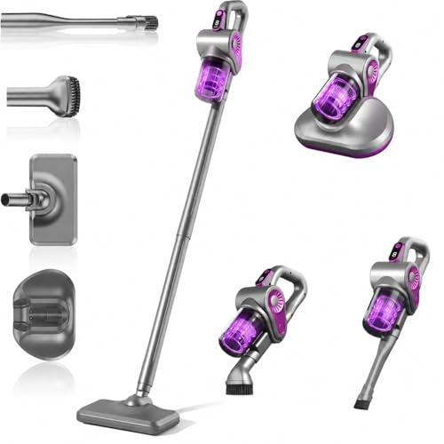 Cordless Vacuum Cleaner 15000pa, 4-in-1 Upright Handheld Stick Vacuum & Mattress Vacuum Cleaner with UV Light, Portable Hoover Vacuum, Rechargeable Lightweight Hoover Cordless for Home & Car