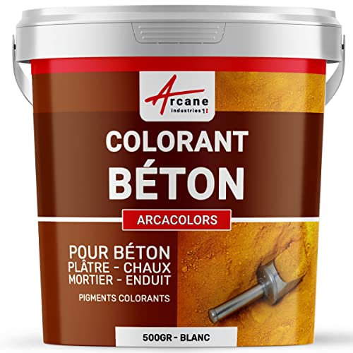 ARCANE INDUSTRIES Pigments, colorants pour béton, Ciment, Enduit, mortier, Dalle, Chaux, plâtre, oxydede Fer, Chrome, Titane : Arcacolors - 500 GR Blanc